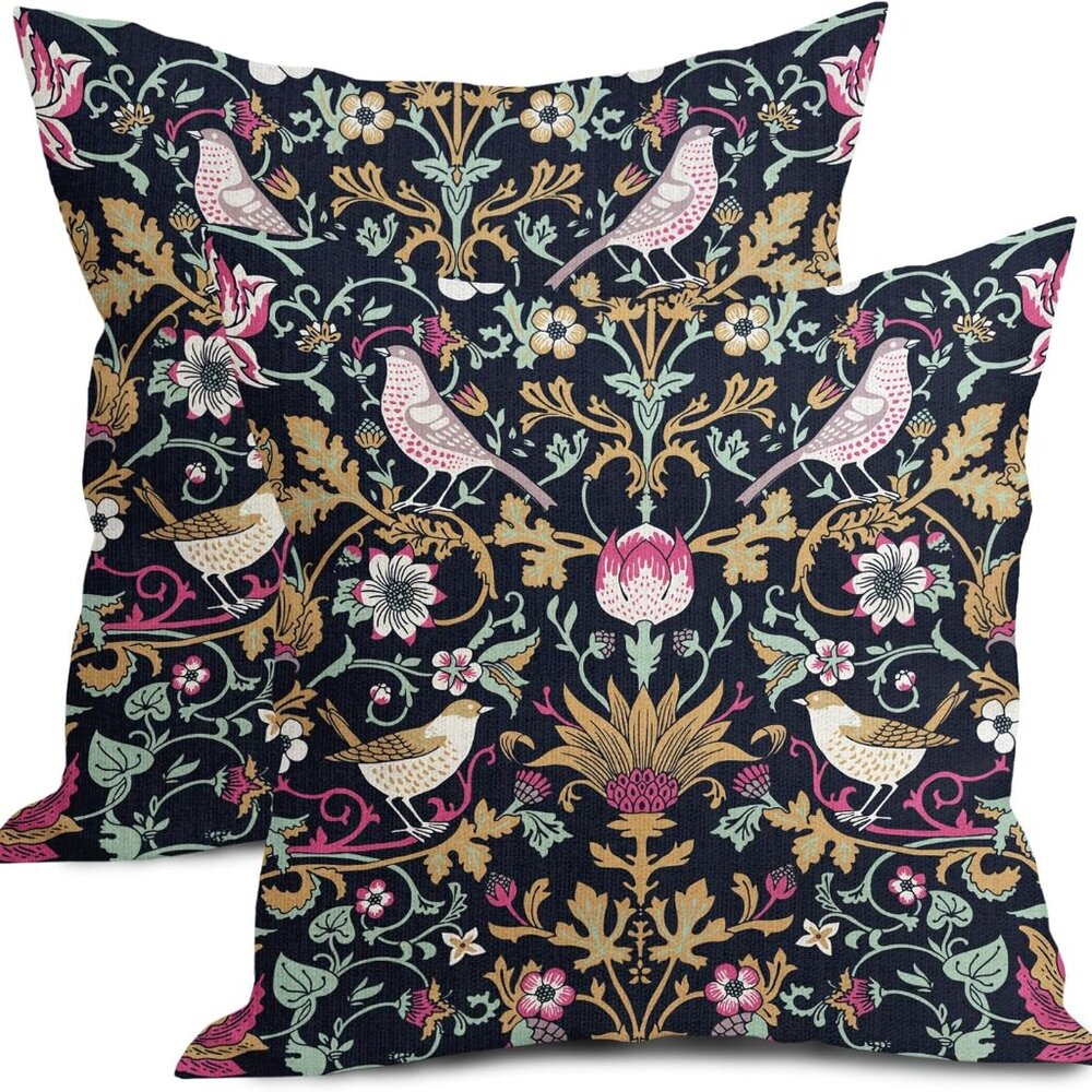 William Morris Style Pillow Covers - NWT - Set of 2, 18' X 18', Double Sided